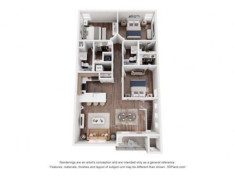 Floor plan for 3 beds, 2 baths, 1238 sqft
